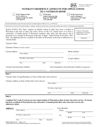 Form WDVA4003 &quot;Veteran's Residency Affidavit for Applications to a Veterans Home&quot; - Wisconsin