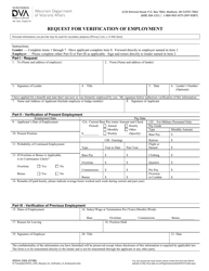 Form WDVA2304 &quot;Request for Verification of Employment&quot; - Wisconsin