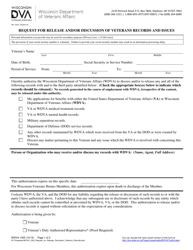 Form WDVA1045 &quot;Request for Release and/or Discussion of Veterans Records and Issues&quot; - Wisconsin