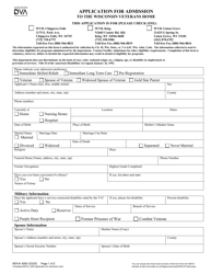 Form WDVA4000 Application for Admission to the Wisconsin Veterans Home - Wisconsin