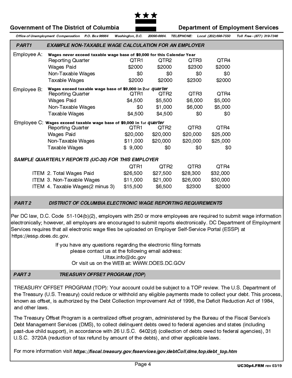 Form UC30 Employers Quarterly Contribution and Wage Report - Washington, D.C., Page 4