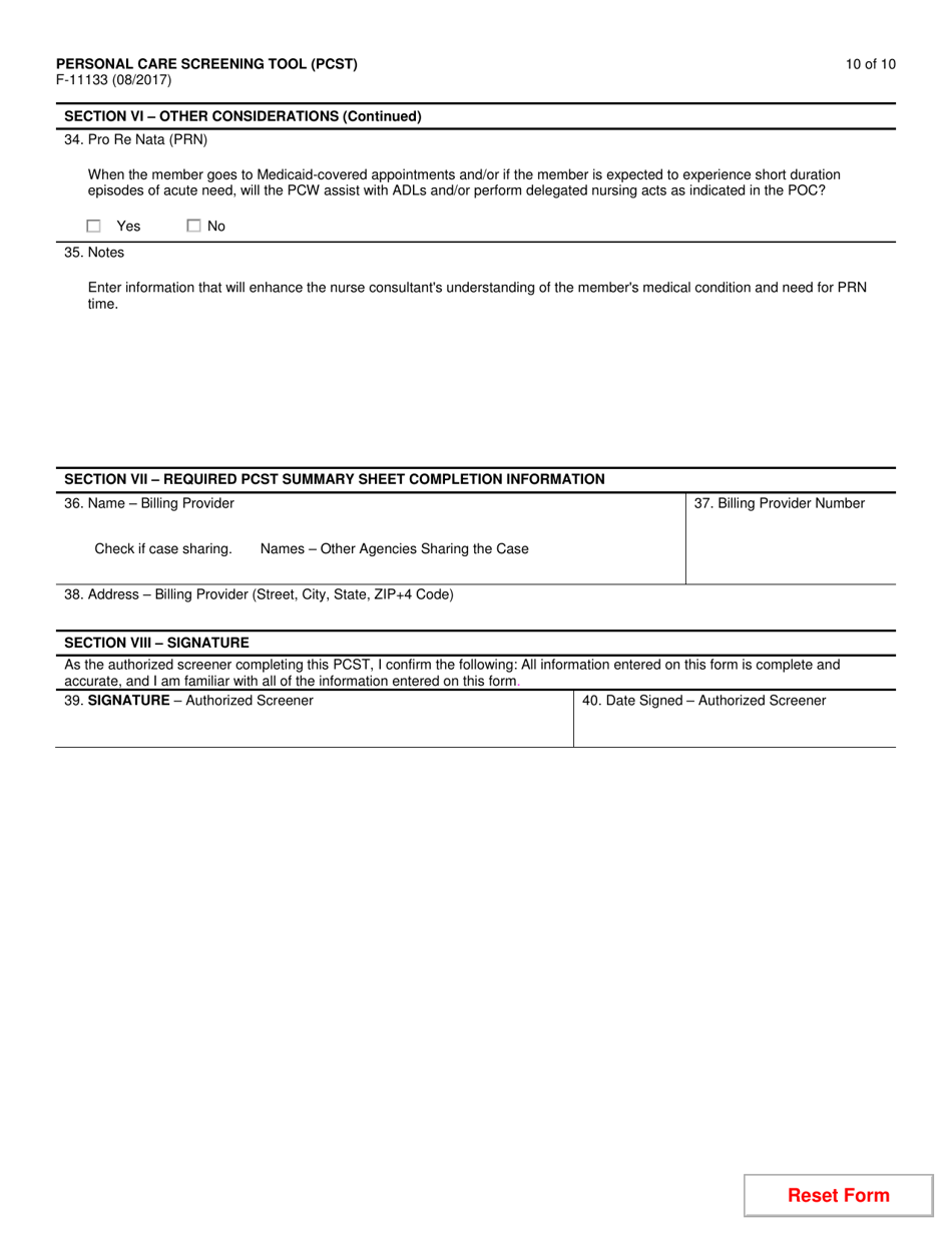Form F-11133 Personal Care Screening Tool (Pcst) - Wisconsin, Page 10