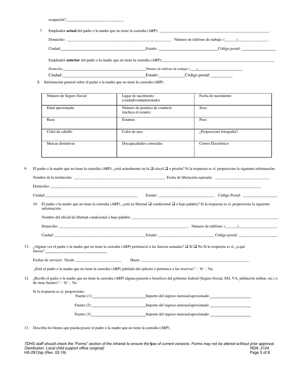 Formulario HS-2912SP Solicitud De Servicios De Manutencion Infantil - Tennessee (Spanish), Page 5