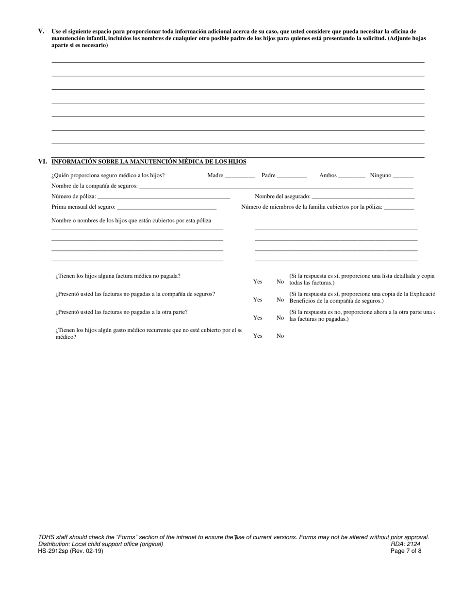 Formulario HS-2912SP Solicitud De Servicios De Manutencion Infantil - Tennessee (Spanish), Page 7