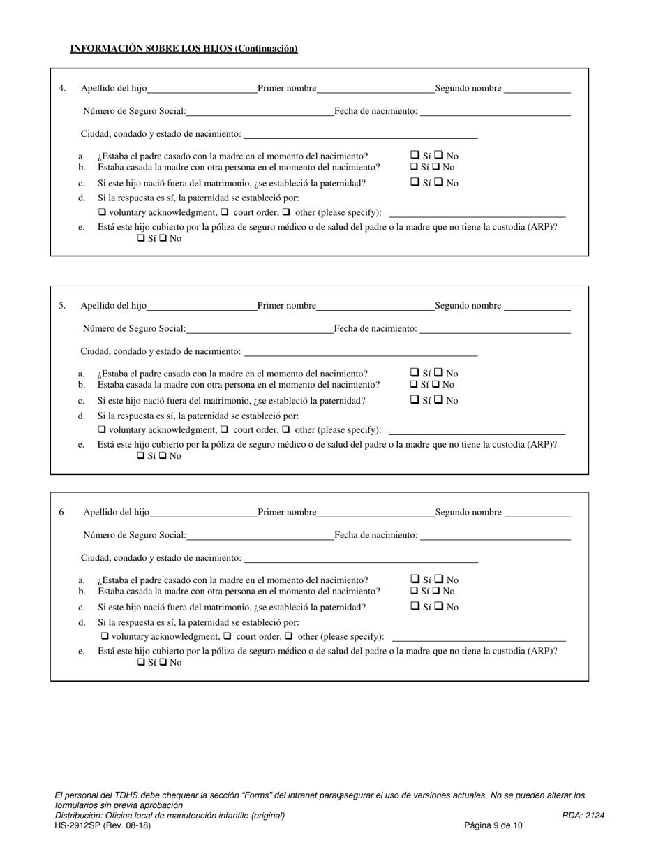 Formulario HS-2912SP Solicitud De Servicios De Manutencion Infantil - Tennessee (Spanish), Page 9
