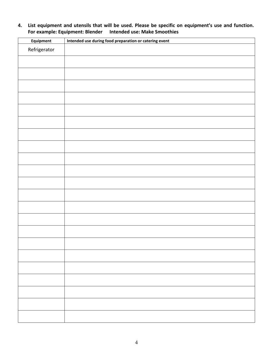 Catering Standard Operating Procedures Worksheet - County of San Diego, California, Page 4