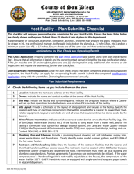 Document preview: Form DEH:FH-905 Host Facility - Plan Submittal Checklist - County of San Diego, California