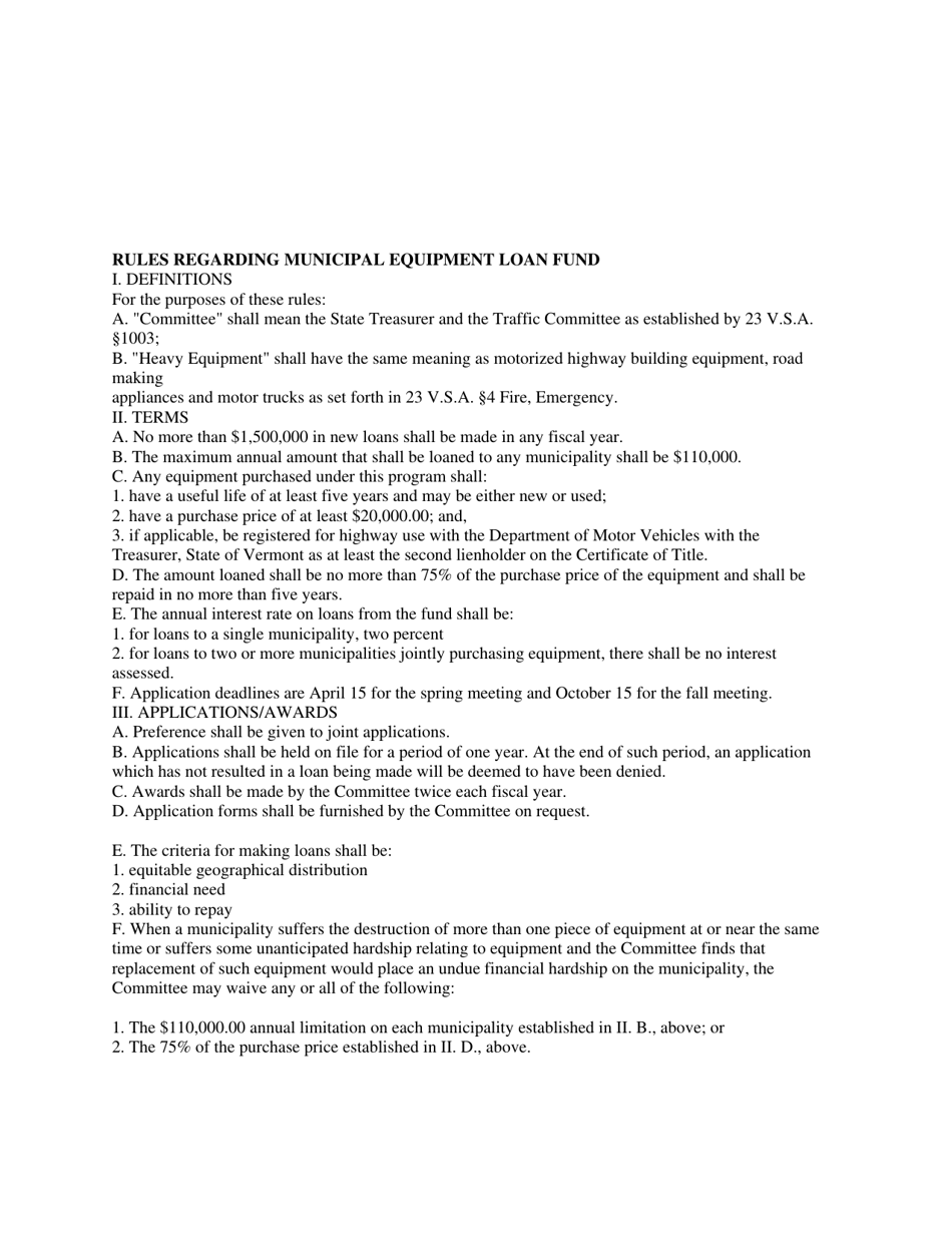 Vermont Municipal Equipment Loan Fund Application Form - Vermont, Page 3