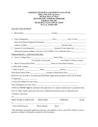 &quot;Vermont Municipal Equipment Loan Fund Application Form&quot; - Vermont