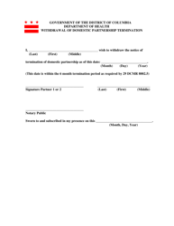 Document preview: Withdrawal of Domestic Partnership Termination - Washington, D.C.