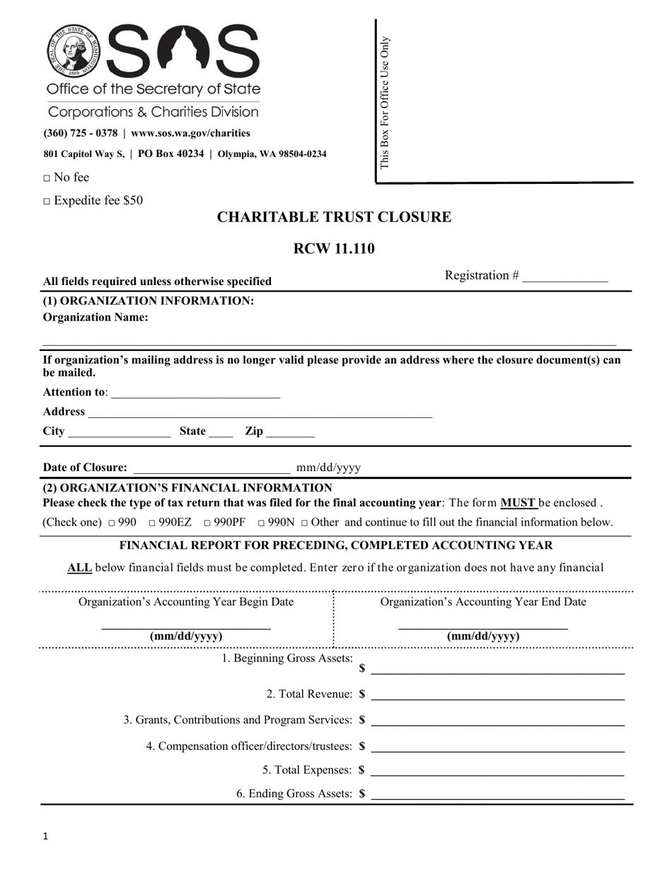 Washington Charitable Trust Closure - Fill Out, Sign Online And ...