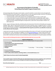 School Based Oral Health Program Consent Form - Washington, D.C., Page 2