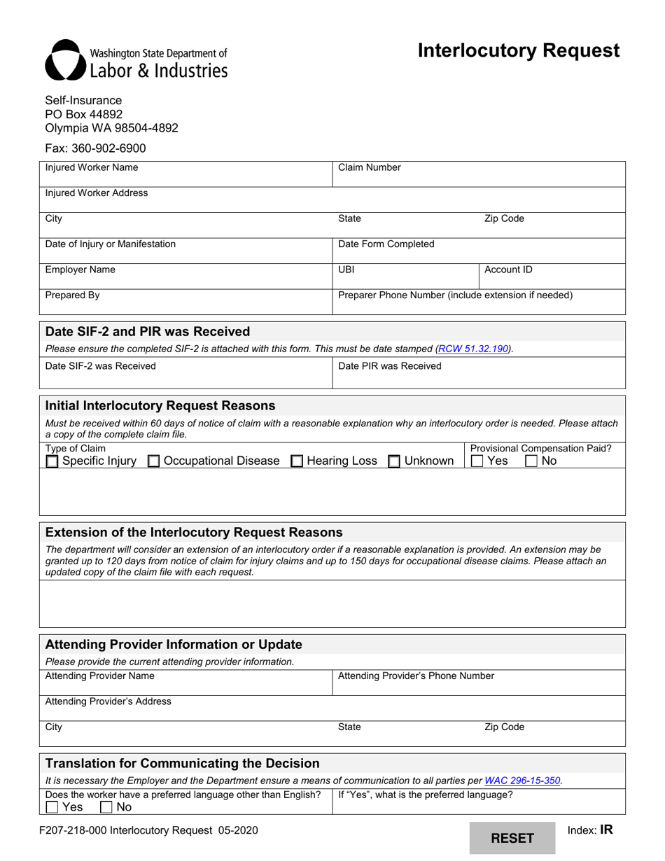 Form F207-218-000 Interlocutory Request - Washington, Page 1