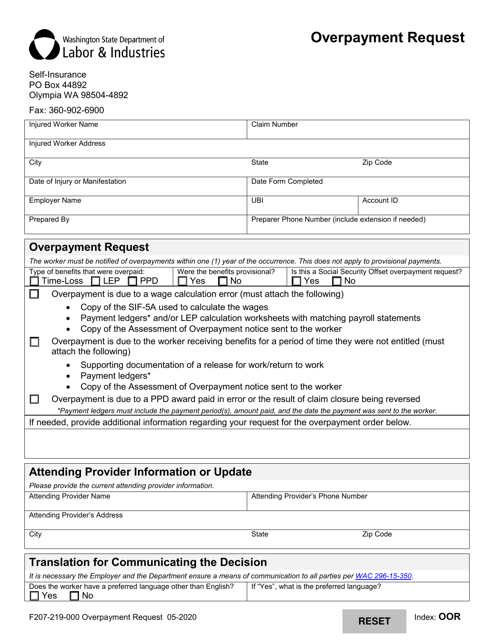 Form F207-219-000 Overpayment Request - Washington
