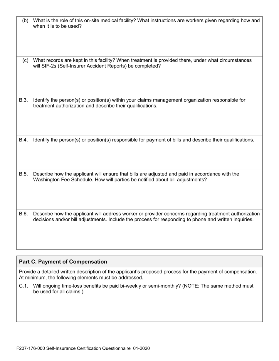 Form F207-176-000 Self-insurance Certification Questionnaire - Washington, Page 3