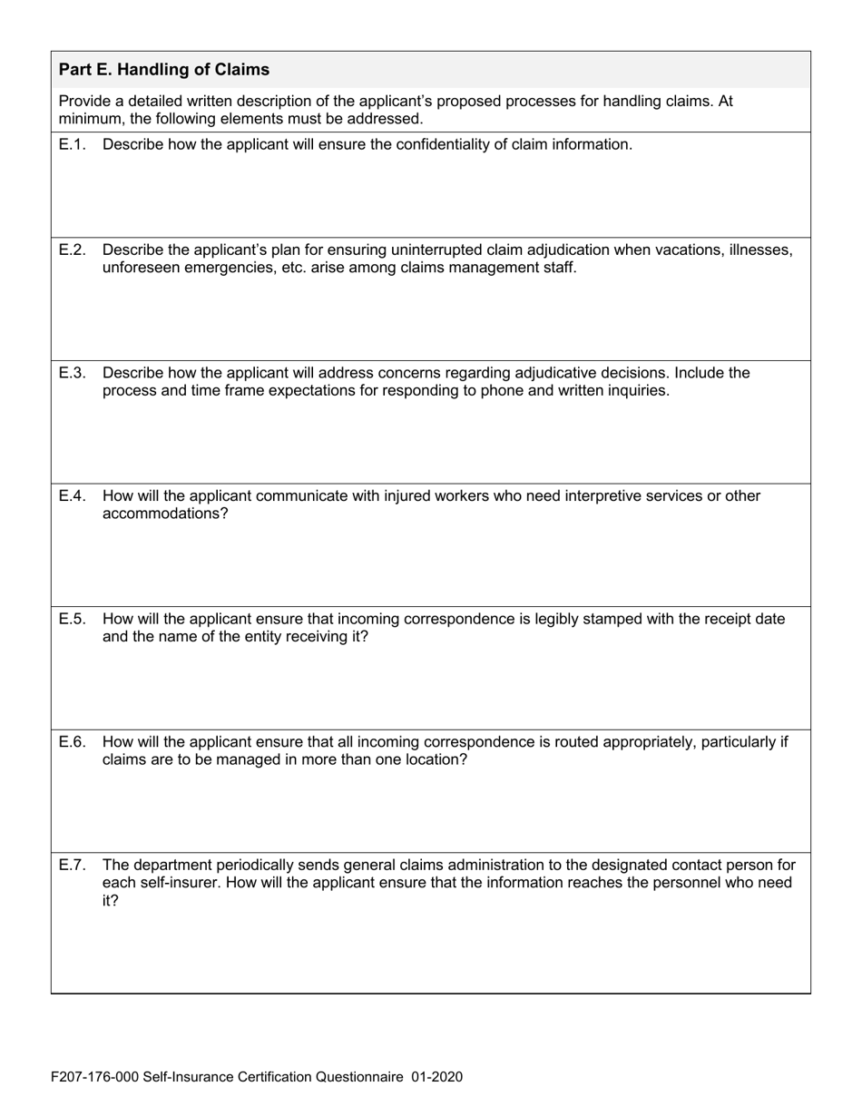 Form F207-176-000 Self-insurance Certification Questionnaire - Washington, Page 7