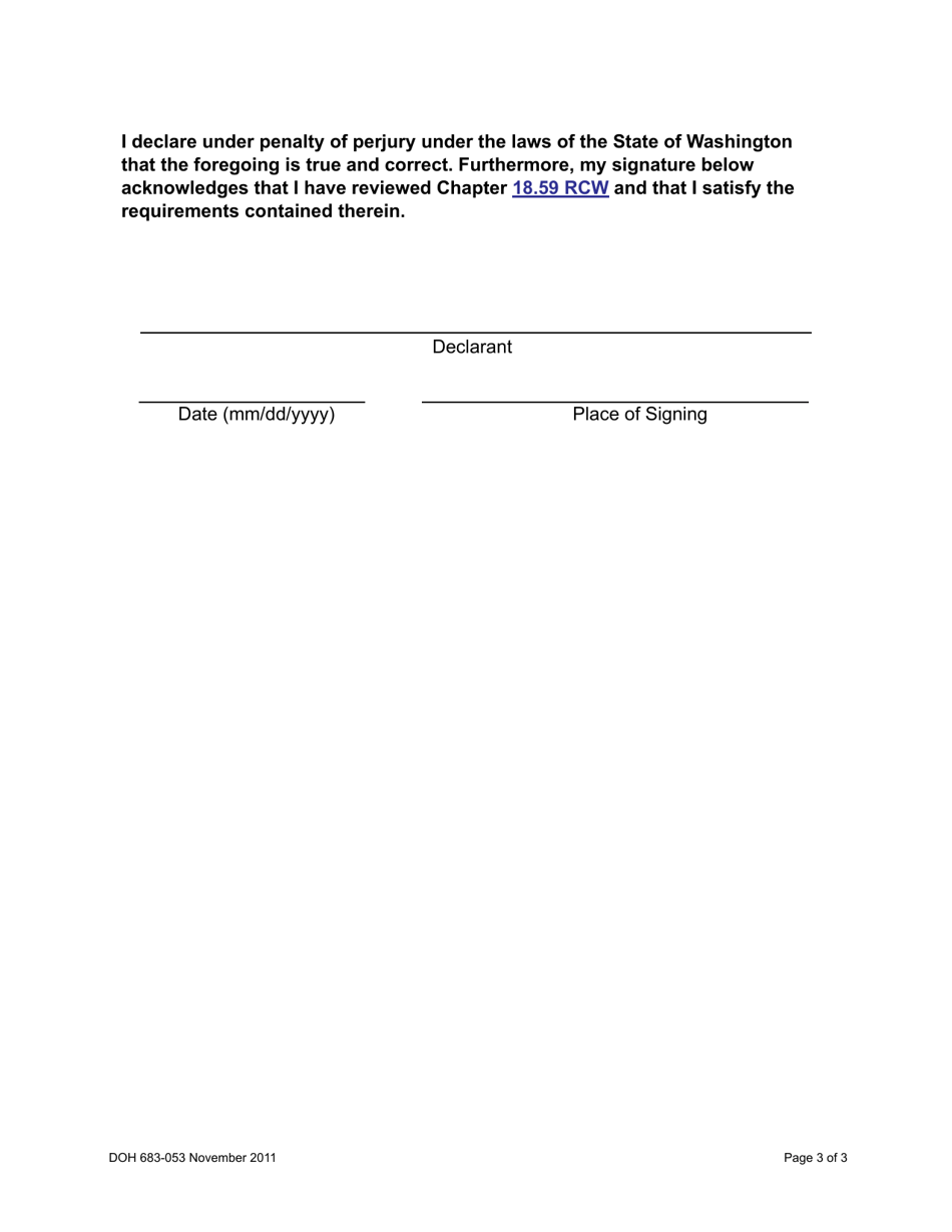 DOH Form 683-053 Declaration of Completed Statutory Requirements for Wound Care Management and Sharp Debridement Endorsements - Washington, Page 3