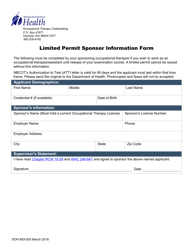 Document preview: DOH Form 683-055 Limited Permit Sponsor Information Form - Washington