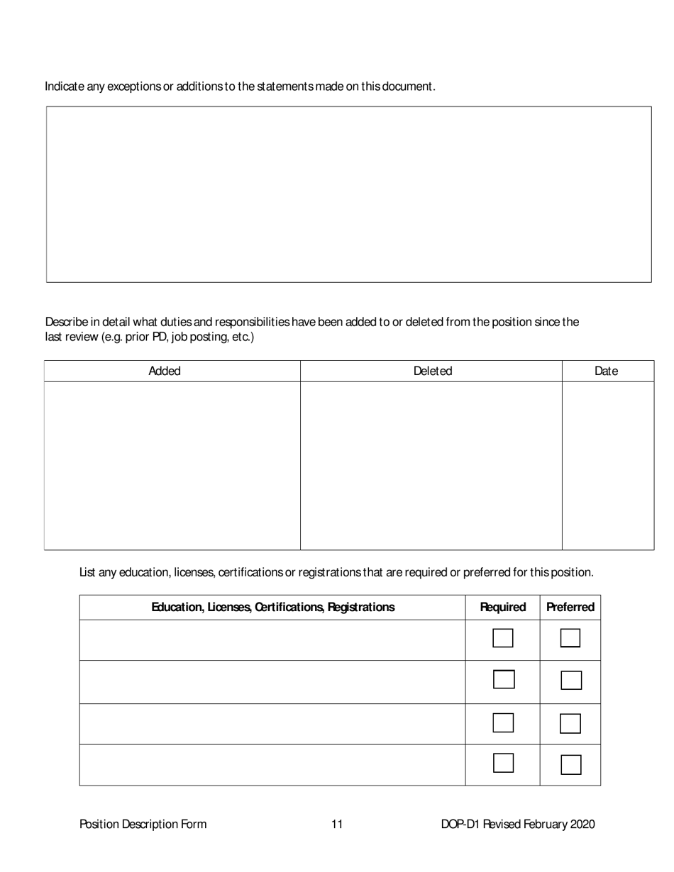 Form DOP-D1 Position Description Form - West Virginia, Page 11