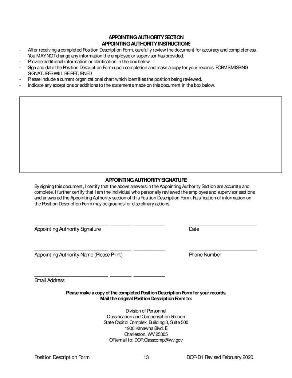 Form DOP-D1 Position Description Form - West Virginia, Page 13