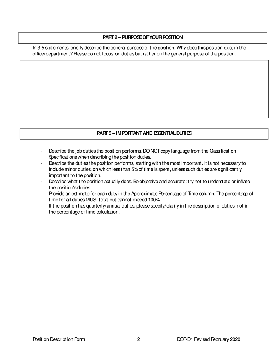Form DOP-D1 Position Description Form - West Virginia, Page 2