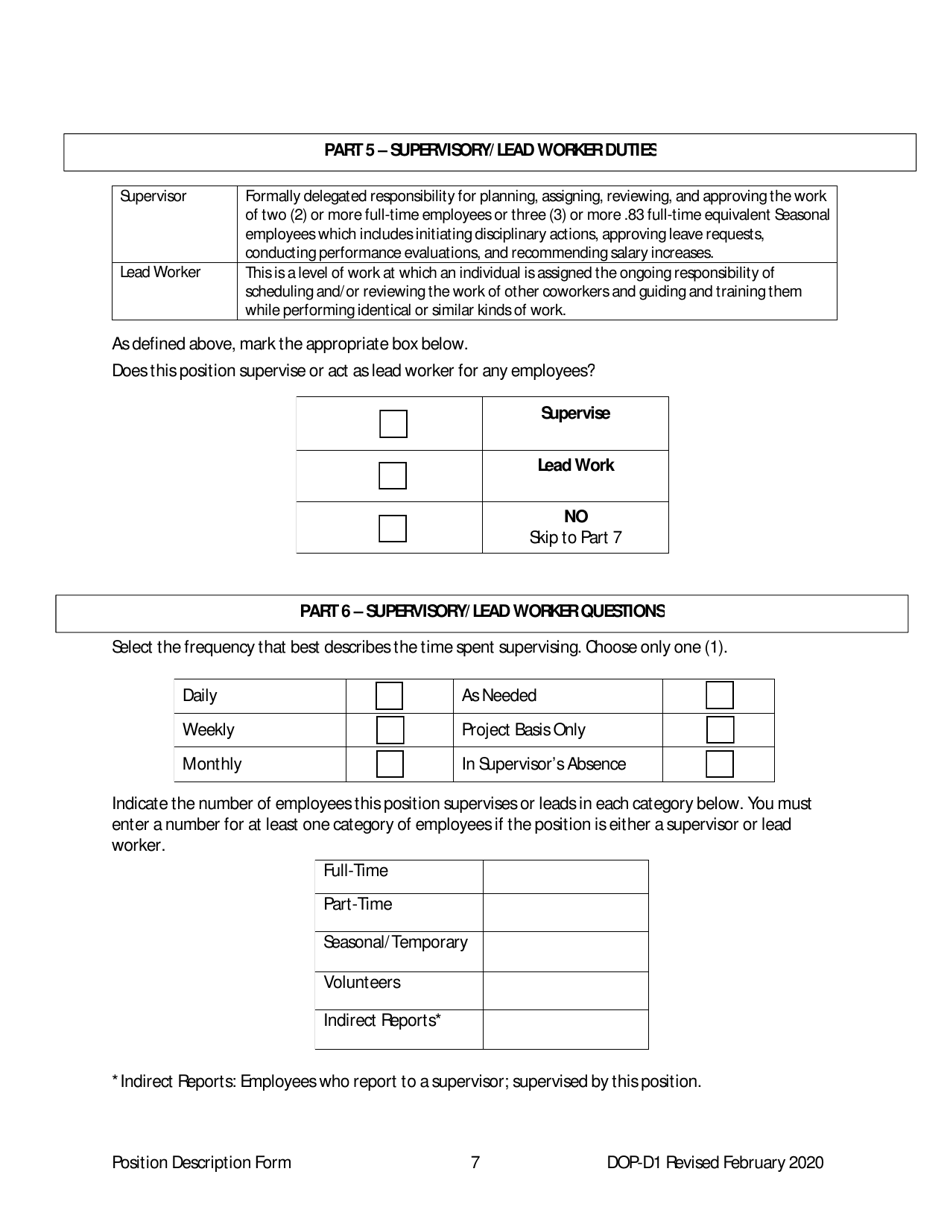 Form DOP-D1 Position Description Form - West Virginia, Page 7