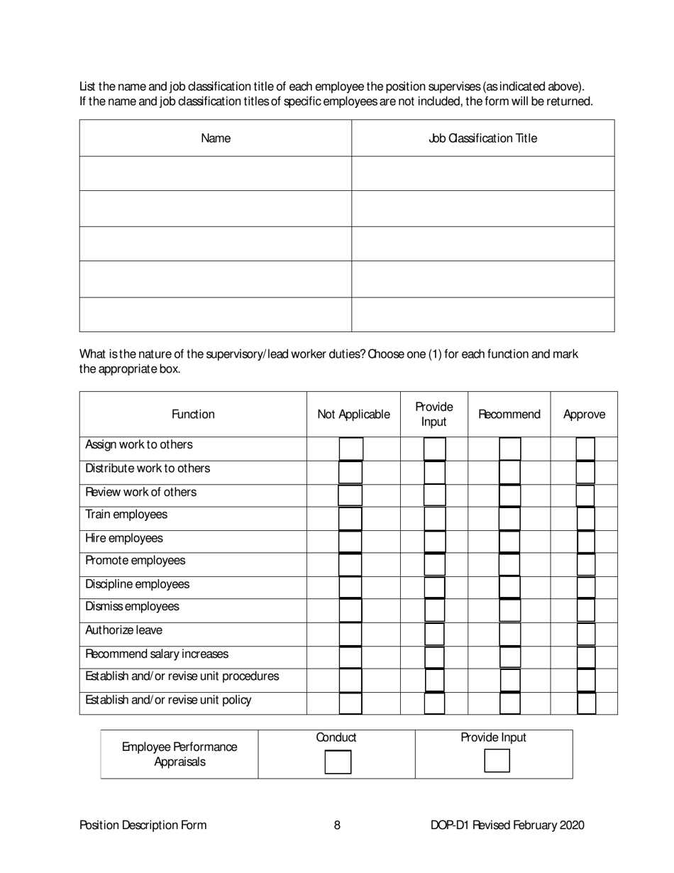 Form DOP-D1 Position Description Form - West Virginia, Page 8