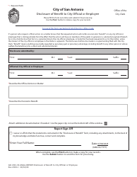 Document preview: Form GR.1050-33 Disclosure of Benefit to City Official or Employee - City of San Antonio, Texas