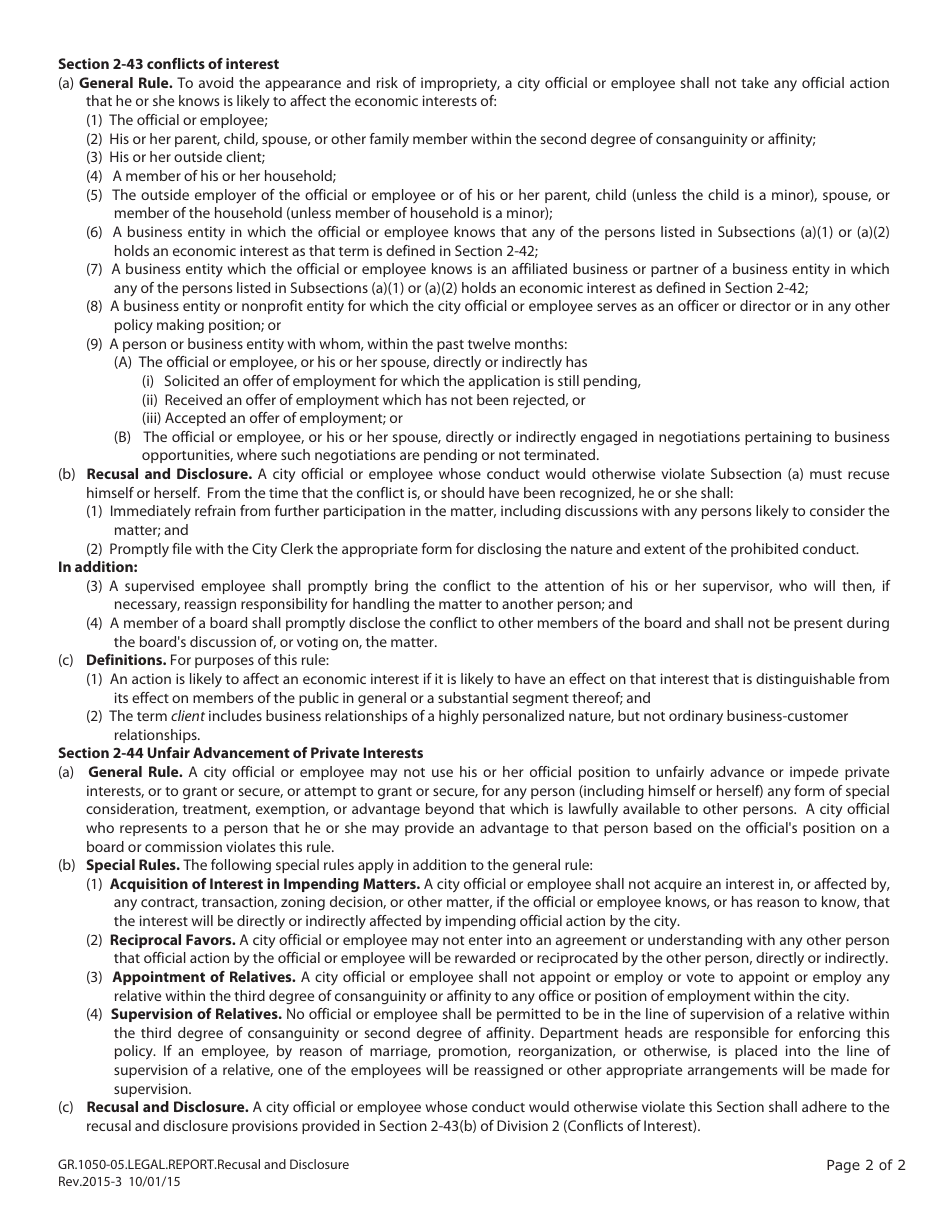 Form GR.1050-05 Recusal and Disclosure - City of San Antonio, Texas, Page 2