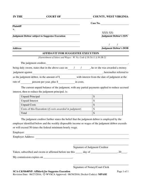 Form SCA-C&M640NP  Printable Pdf