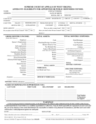 Form SCA-C&amp;M101 &quot;Affidavit: Eligibility for Appointed or Public Defender Counsel&quot; - West Virginia