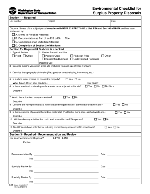 DOT Form 220-015 EF  Printable Pdf