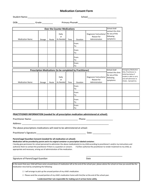 Medication Consent Form - Wisconsin
