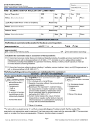 Form DMH5-72-19 First Examination for Involuntary Commitment - North Carolina