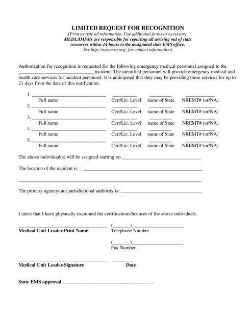 Limited Request Recognition Form Download Pdf