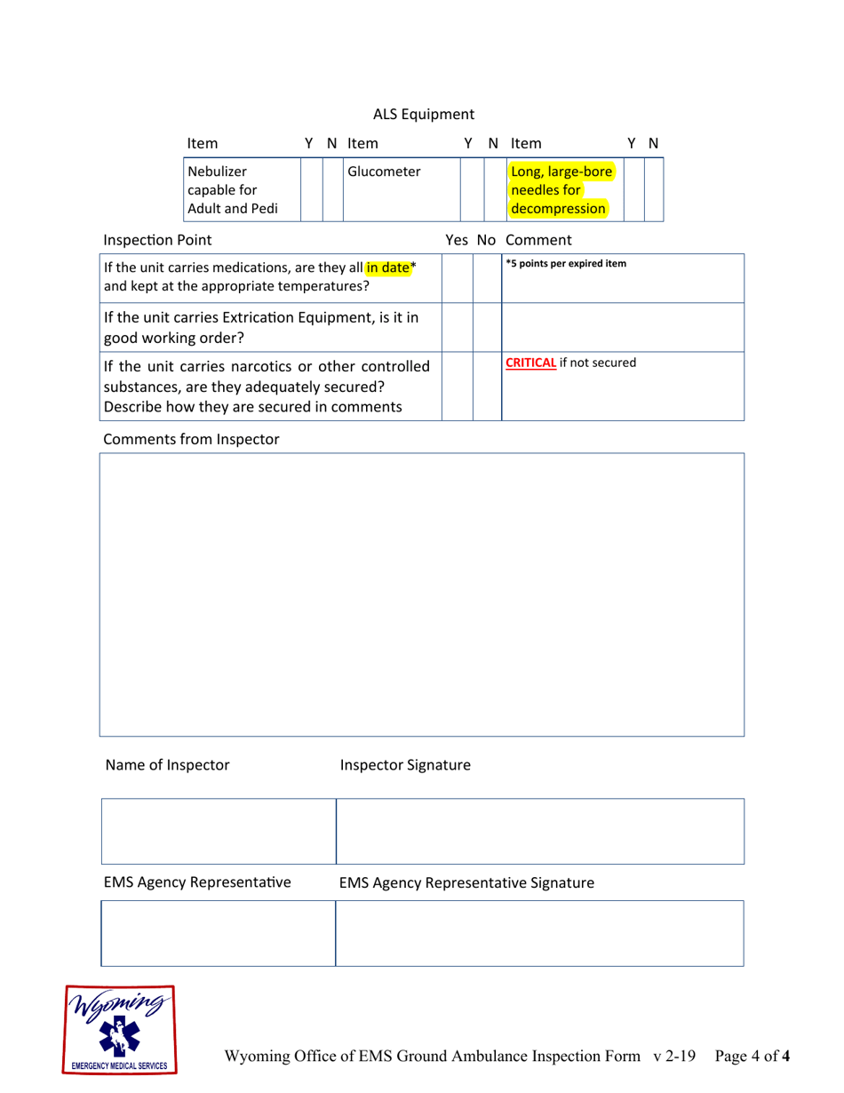 Ground Ambulance Inspection Form - Wyoming, Page 4