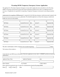Document preview: Wyoming Temporary Emergency License Application - Wyoming