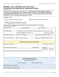 Document preview: Form DCSS0918 Request for a Certified Copy of a Filed Voluntary Declaration of Parentage (Vdop) - California