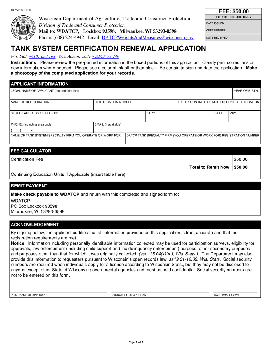 Form Tr Wm 103 Fill Out Sign Online And Download Printable Pdf Wisconsin Templateroller 2260