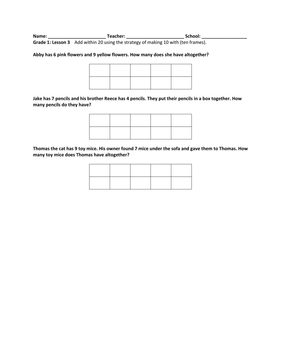Math Grade 1: Student Packet 1-5, Page 3
