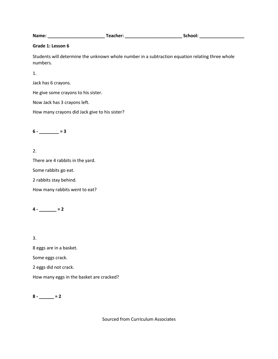 Math Grade 1 - Student Packet 6-10 - Tennessee, Page 1