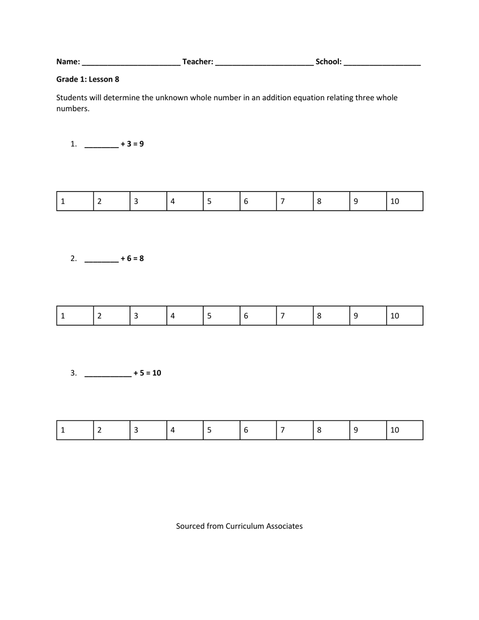 Math Grade 1 - Student Packet 6-10 - Tennessee, Page 3