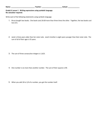 Document preview: Math Grade 8 - Student Packet 1-5 - Tennessee