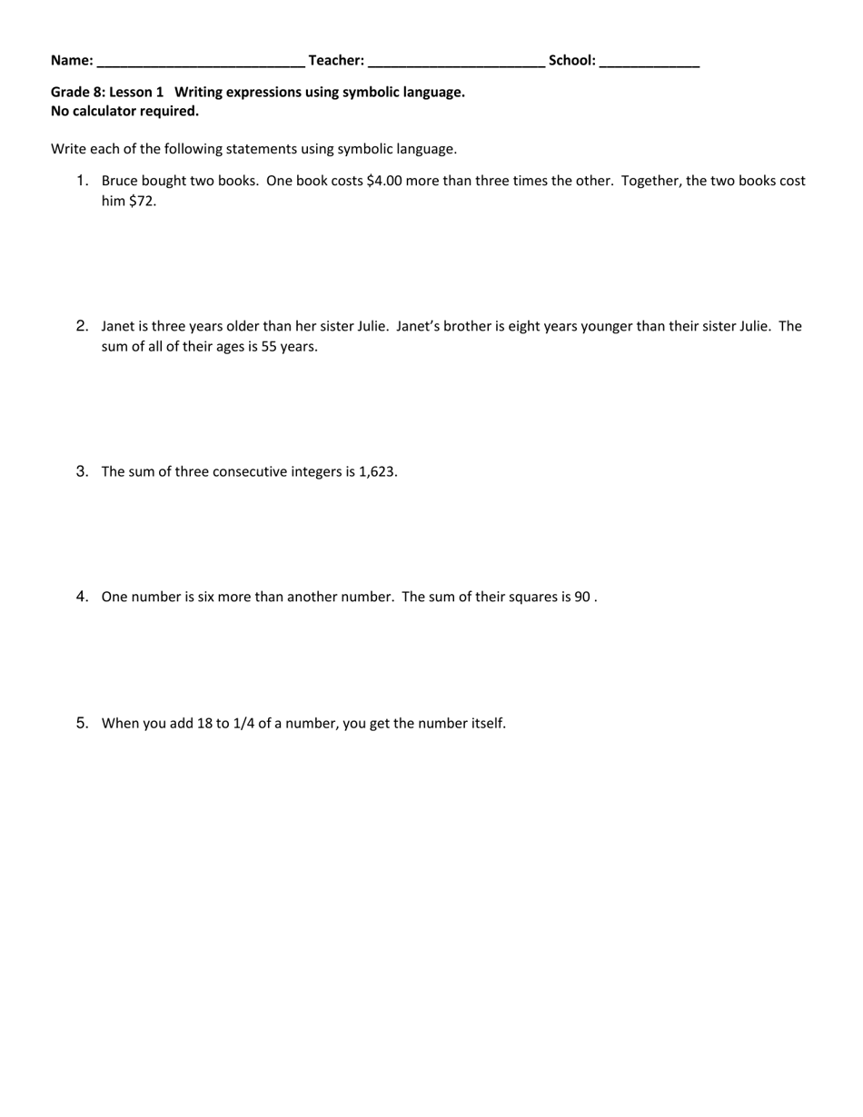 Math Grade 8 - Student Packet 1-5 - Tennessee, Page 1