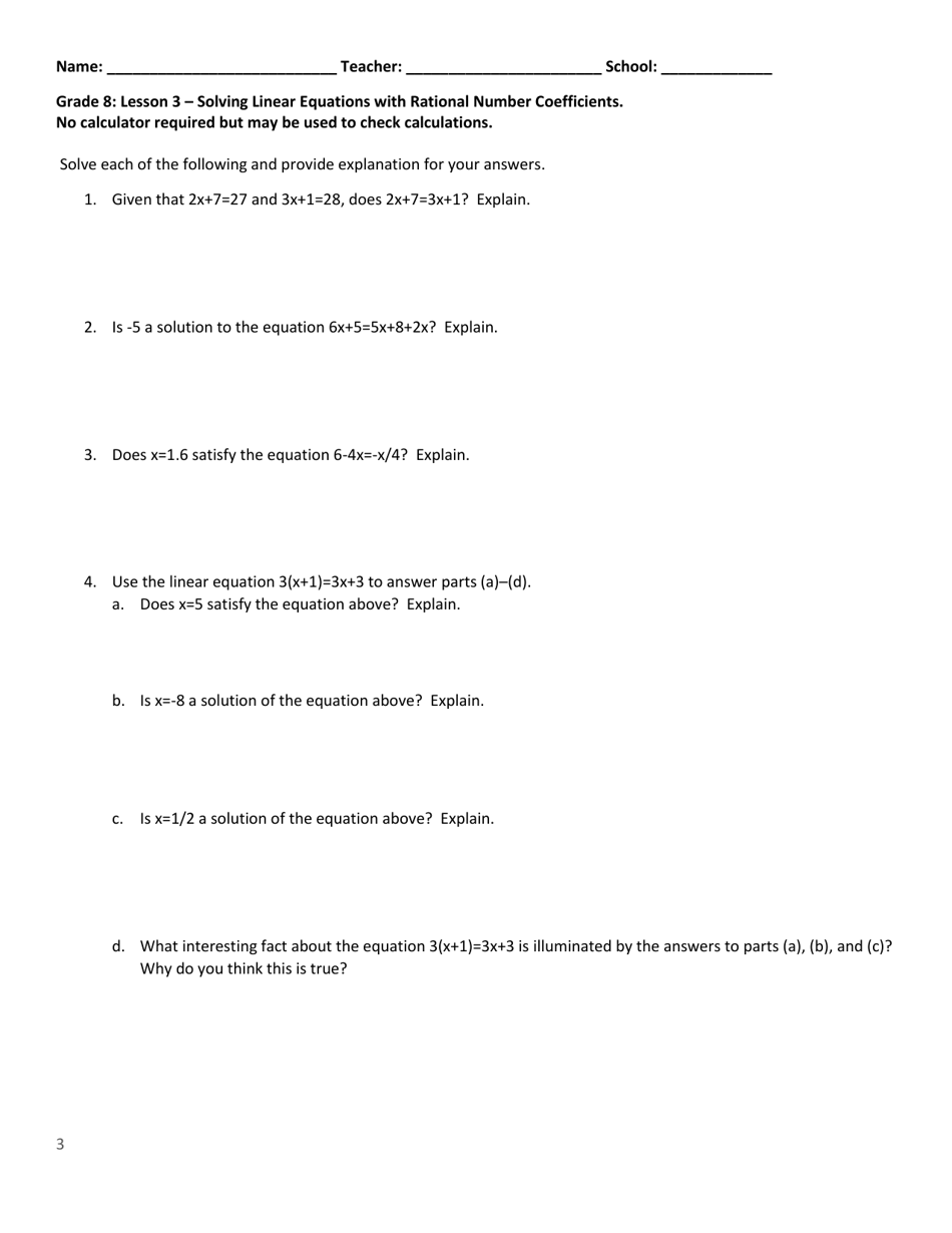 Math Grade 8 - Student Packet 1-5 - Tennessee, Page 3