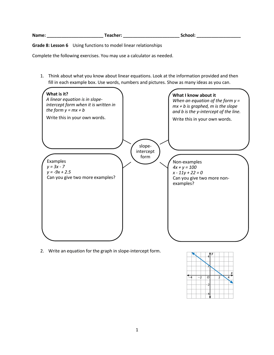 Math Grade 8 - Student Packet 6-10 - Tennessee, Page 1