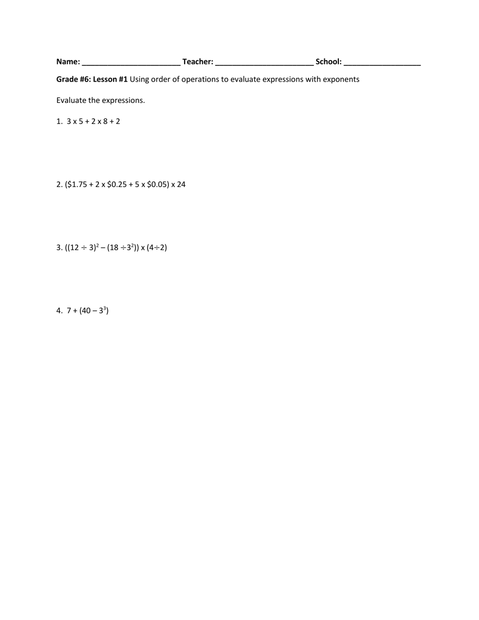 Math Grade 6 - Student Packet 1-5 - Tennessee, Page 1