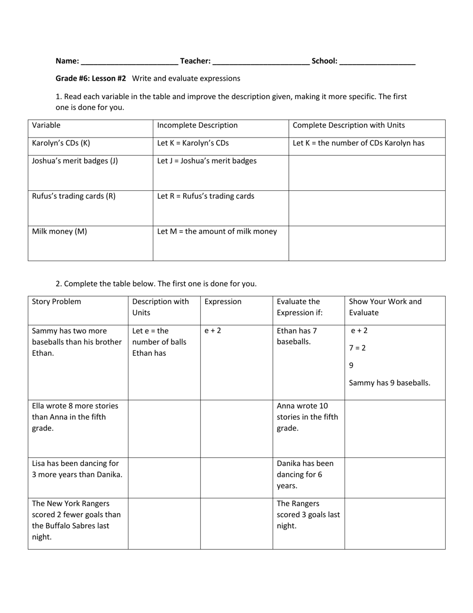 Math Grade 6 - Student Packet 1-5 - Tennessee, Page 2
