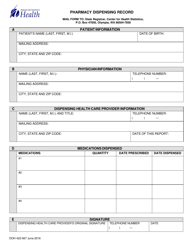 Document preview: DOH Form 422-067 Pharmacy Dispensing Record - Washington