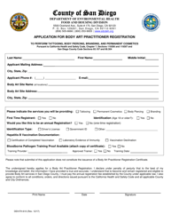 Form DEH:FH-610 Application for Body Art Practitioner Registration - County of San Diego, California
